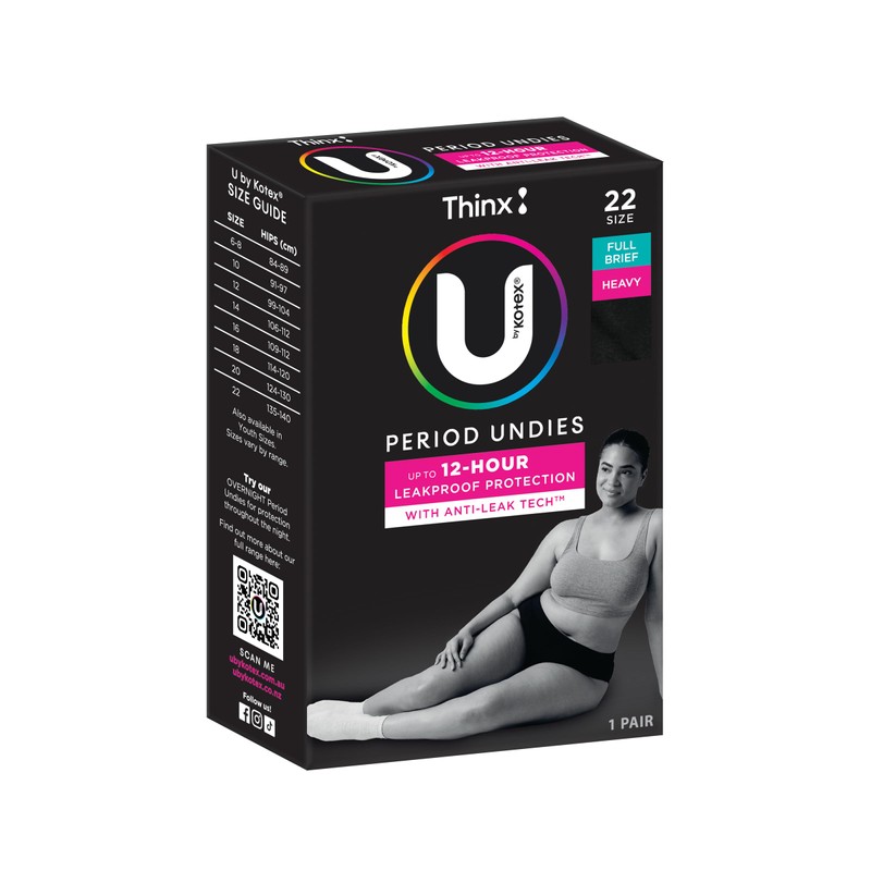 U by Kotex Thinx Period Undies Black Briefs Size 22
