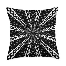 Star Effect Geometric Symmetrical Pattern White On Black Throw Pillow