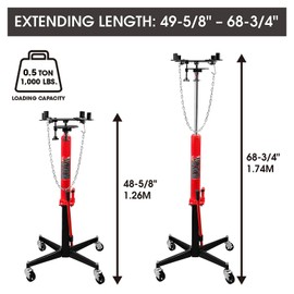 BIG RED TR4053-2 Hydraulic Telescoping Transmission Jack: 360° Swivel Wheel, Garage/Shop Lift Hoist, 1/2 Ton (1000 lbs) Capacity, Red