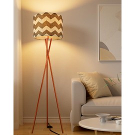 Lightdot 65IN Boho Tripod Floor Lamp, Rustic Tall Standing Lamps with E26 Bulb Included& Fabric Shade, Modern Mid Century Vintage Floor Lamp for Living Room, Bedroom, Home Office-Orange