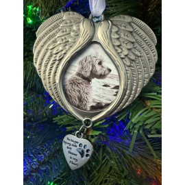 10YG Pet Christmas Ornament W/ Photo Holder Angel Wing Memorial Rainbow Bridge Gift