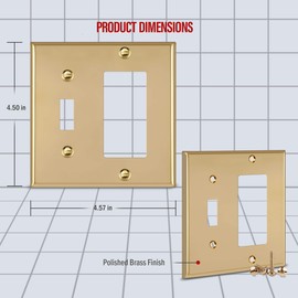 ENERLITES Combination Toggle and Decorator Switch Metal Wall Plate, Stainless Steel, Corrosion Resistant, Size 2-Gang 4.50" x 4.57", 771131-PB, Polished Brass, Gold