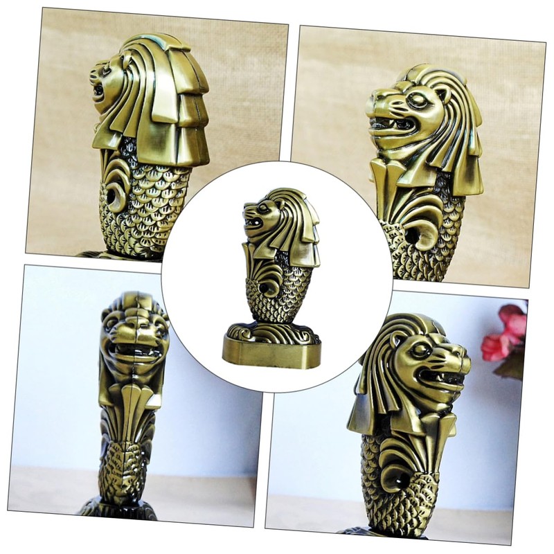 ULTECHNOVO 1Pc Creative Merlion Statue Decorative Bronze Metal Artware for