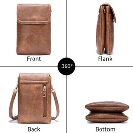 HiRiley Crossbody Bag for Women Leather Small Cell Phone Bag Purses Shoulder Wallet Adjustable Detachable Strap Brown