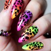 24 Pcs Rainbow Gradient Press on Nails Leopard Print Acrylic