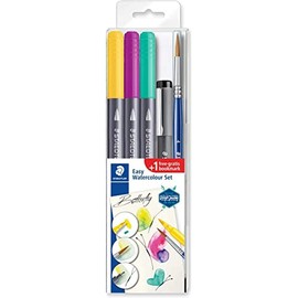 STAEDTLER Easy Watercolour Butterfly 3001STB5-3 Set with Double Felt Tip Pens, Pigment Fineliner, Watercolour Brush and Bookmark for Painting Yourself, High Quality, Made in Germany