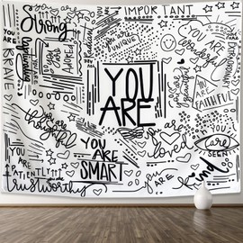 KJHL Black and White Inspirational Quote You Are Wall Tapestry Classroom Kids Tapestries Wall Hanging Motivational Positive Affirmations Saying Wall Decor Aesthetic Tapestry for Bedroom Dorm