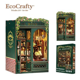 EcoCrafty Owl Bookstore DIY Miniature Booknook Wooden Furniture Kit for Adults Teens with Touch Switch & Soft Lighting Perfect Decorative Display Gift for Book Lovers Mosaic Making:_OWL BOOKSTORE
