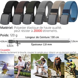 LionVII Elastic Belt for Men, Plastic Buckle, No Metal, Belt for Men, Stretchy for Work, Black, One Size, black