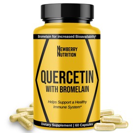 Newberry Nutrition Quercetin with Bromelain Supplement 1200mg, Quercetin 500mg Capsules, Helps Support Healthy Immunity, Potent Antioxidant, 60 Count