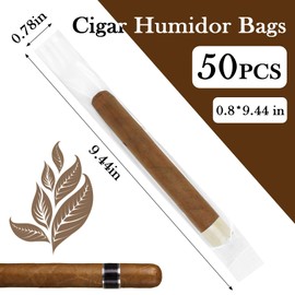 Cigar Bags Cellophane 50pcs,Cigar Bags Cellophane Humidor Bags For Cigar Ring diameter 52-56, 9.4” x 0.78” Reusable Travel Cigar Storage Bags,Portable Cigar Storage Bags for Storing Packing Cigars
