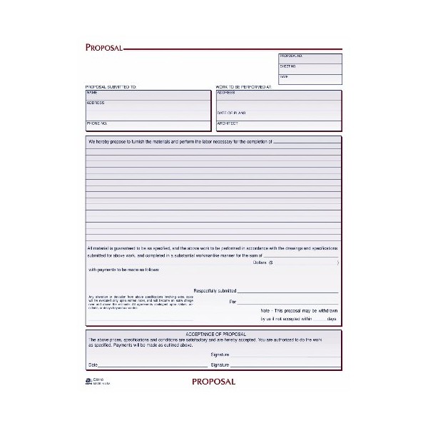 Adams™ Proposal Book, 8 3/8" x 11", 1 Part with Carbons, White, 50 Sheets