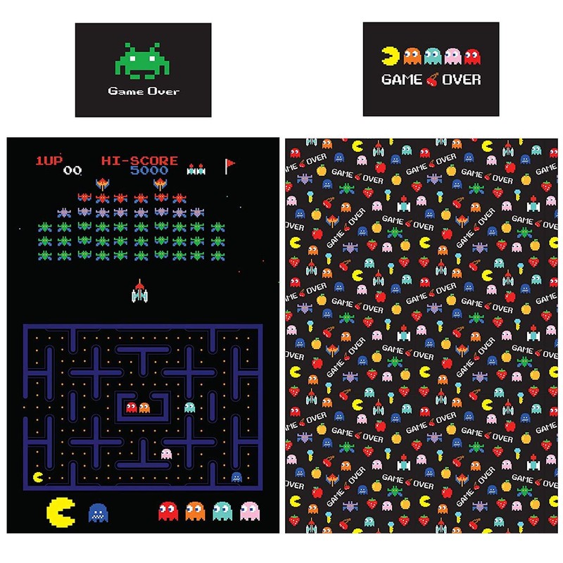 Retro Games Single/Double Duvet Cover Reversible Bedding Set Gaming (Single