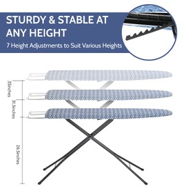 APEXCHASER Ironing Board, Full Size Iron Board with Iron Rest, lightweight Ironing Board with Height Adjustable, Extra Thick Heat-Resistant Cover with Padding, Heavy-Duty Sturdy Metal Legs, 49x13 Blue