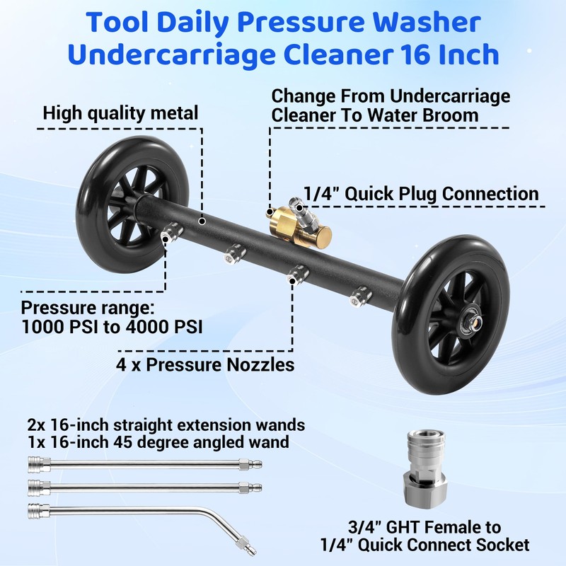 Tool Daily Undercarriage Pressure Washer Attachment 16 Inch, Dual-Function Undercarriage