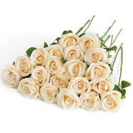 PARTY JOY 20PCS Artificial Flowers, Silk Flower Realistic Roses Bouquet Long Stem for Home Decor Wedding Decoration