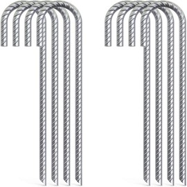 HBSTK 8 * 30cm Heavy Duty Galvanised Steel Ground Rebar Stakes J Hooks Anchors Anchorage Stakes Tent Pegs for Castles,Tents,Trampolines,Bouncy,Camping,Football Nets