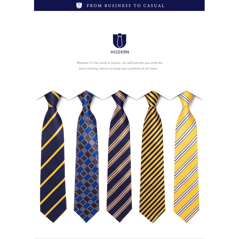 HISDERN TA5-01S Set of 5 Ties and Pocket Squares for