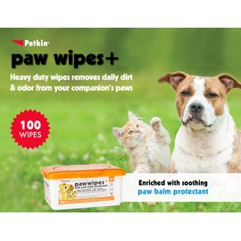 Petkin Petkin Paw Wipes Plus, 100 Orange Scented Wipes - Absorbent Pet Paw Wipes Remove Daily Dirt & Odors - Enriched with Paw Balm Protectant - Easy to Use Pet Wipes for Dogs, Cats, Puppies & Kittens