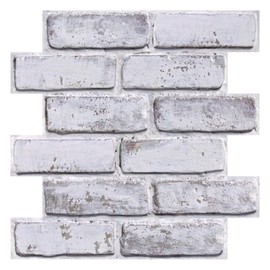 COMSTICKC 3D Faux Brick Wall Panel Peel and Stick, 10 Pcs of 12"X12", Small Size, Ultra-Light PVC Fake Brick Decorative Tiles Backsplash, Paintable, Not Real Brick (Whitewash -2)