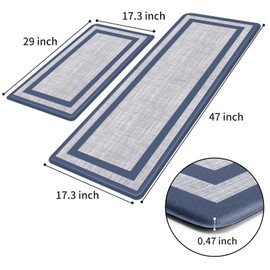 Mattitude Kitchen Mat [2 PCS] Cushioned 0.47 inch Rugs Non-Skid Waterproof Ergonomic Comfort Standing Mat for Kitchen, Floor, Office, Sink, Laundry, Blue and Gray