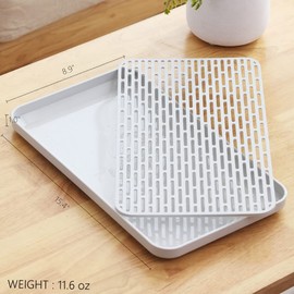 Bonilve Cup Drying Rack & Dish Drying Tray, Drain Board for Small Kitchen Sink, Dish Drain Tray Large Enough for Counter or Coffee Table, Big White Dish Drying Mat