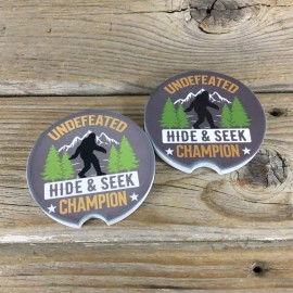 Handmade Big Foot Undefeated Hide & Seek Champion Car Coasters Set of 2