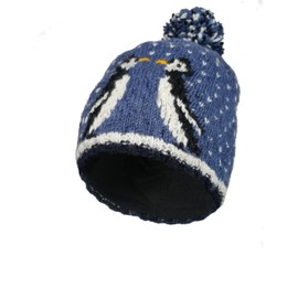 Pachamama Women Wool Bobble Beanie Hat Handknitted Penguin Design Multicoloured One Size Handmade Extra Warm Fair Trade