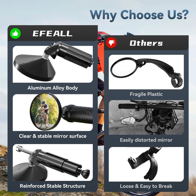 EFEALL Bike Mirrors, 2-Pack Aluminum Alloy Bar End Mirrors with