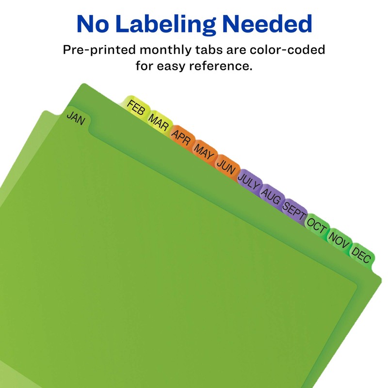 Avery 11330 Preprinted Plastic Tab Dividers, 12-Tab, Letter