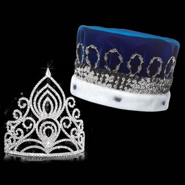 Anderson's Blue Velvet Crown with Silver Sequins and Amelia Tiara Royalty Set, King and Queen Set For Prom, Homecoming, School Dance, Costume, Party, Pageant, Event
