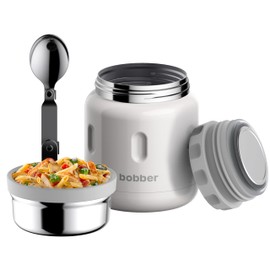 BOBBER 16 oz Insulated Stainless Steel Food Thermos for Hot Food, Extra-Wide Mouth Lunch Container for Adults with Spoon and Bowl, Dishwasher Safe - Keeps Meals Hot for 10 Hours (Grey)