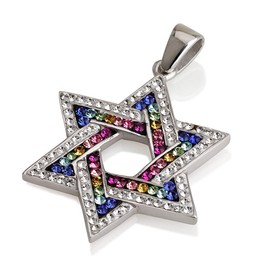 Star of David Pendant Multi Colors Gemstones + Sterling Silver Necklace #5