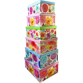 ALEF Elegant Decorative Modern Polka Dot English Garden Themed Extra Large Nesting Gift Boxes - 6 Boxes - Perfect for Gifts or Simple Decoration Around The House!