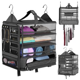 Voyaj Hanging Suitcase Organizer for Travel - Carry on Closet Suitcase, Hanging Luggage Organizers, Travel Organizer - Easily Fits Carry On Luggage for Wrinkle Free Packing, Black