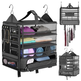 Voyaj Hanging Suitcase Organizer for Travel - Carry on Closet Suitcase, Hanging Luggage Organizers, Travel Organizer - Easily Fits Carry On Luggage for Wrinkle Free Packing, Black