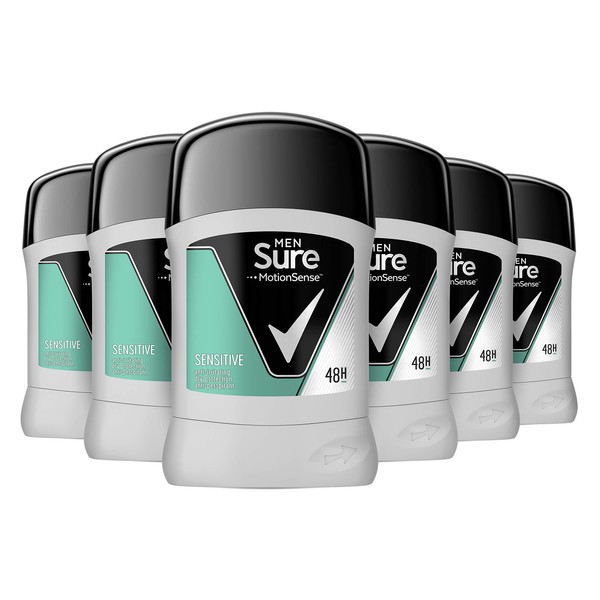 Sure Sensitive Anti-perspirant Stick pack of 6 48h protection against sweat and odour MotionSense technology deodorant 50 ml