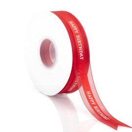 Lurapon Happy Birthday Ribbon, 1" x 50Yd Assorted Colors Organza Satin Ribbon Gift Wrap Ribbon for Flower Bouquet, Parties, Crafts, Balloons & Celebrations (Red, 1''x50Yd)