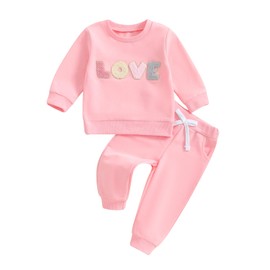 ZyHwShine Infant Toddler Baby Girl Clothes Letter Long Sleeve Crewneck Sweatshirt Pants Cute Fall Winter Outfit 3-24 Months (Pink, 12-18 Months)