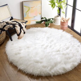 ORINOVA White Shag Round Rugs 6ft Washable Faux Sheepskin Fluffy Fur Area Rugs for Living Room Large Circle Boho Nursery Rug Teen Room Décor