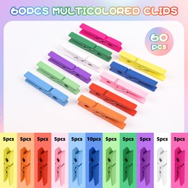 60 Set Cheer Pins Spirit Clips Wooden Clothes Pins Include Mini Resin Ducks Mini Ribbon Bows Colored Letter Beads Mixed Resin Charms Gem Stickers Pen Decorations for Backpacks Team Gifts(Colorful)