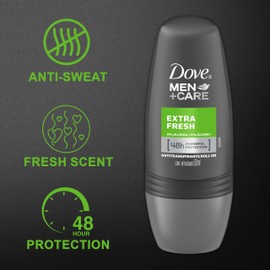Dove Men+Care Extra Fresh Roll-On Deodorant, 6 Pack, Travel Size TSA Approved, 48-Hour Antiperspirant for Men, Long-Lasting Sweat & Odor Protection, Fresh Scent, 1.69 Oz. Each