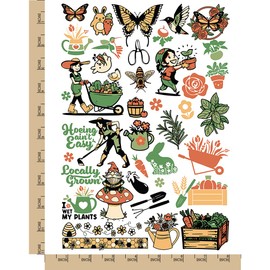 Garden Plants Flowers Vegetables Temporary Tattoo Water Resistant Fake Body Art Set Collection - Color (One Sheet)