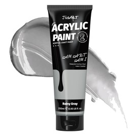 JusArt Gray Acrylic Paint,Rainy Gray Paint Tubes（250ml /8.45 oz, Non-Toxic & Rich Pigment Craft Paints for Canvas Painting, Wood, Fabric, Stone, Ceramics, Art Supplies for Artists, Adults, Kids