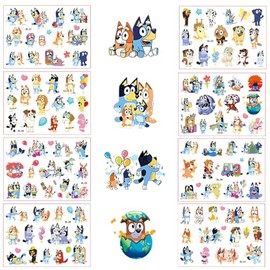 Blue Tattoo Children, 8 Sheets Temporary Children's Tattoos, Cartoon Temporary Tattoos Set, Waterproof Children's Tattoos, Children's Birthday Gift, Party Decoration