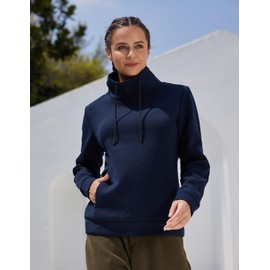 fit space Women's Aesthetic Scuba Inspired Turtleneck Pullover Sweatshirt And Full Zip Up Hoodies With Zipper Pocket (Navy Pullover,Medium)