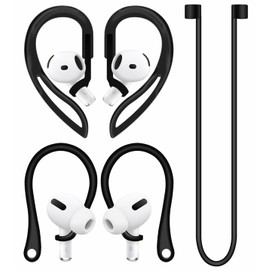 A-Focus Anti-Slip Kit for AirPods 4 3rd 2 1 / Pro 2nd Replacement Adjustable Ear Hooks Ergonomic Design Tips Silicone Strap Add Grip Sports Earbuds Accessories Eartip for AirPods Pro 2nd 1st Black