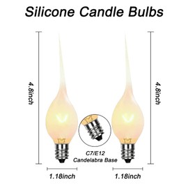 Konictom Silicone Dipped Candle Light Bulbs,Clear Silicone Decorative Light Replacement Bulbs 120 Volt 5 Watts,C7/E12 Candelabra Base for Christmas Chandelier Electric Window Candle,12 Pack
