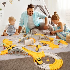 329 pcs Race Track Set for Toddler, Construction Track Car Toys, Flexible Car Tracks with 6 Cars, Presents for Kids 3 4 5 6 Year Old Boys Girls