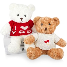 Kasyat 2 Pcs Valentines Gifts I Love You Bear 30cm/0.98ft Soft Plush Stuffed Toys Gifts for Valentine's Day Girlfriends Boyfriends Girls Boys Kids Couple(White, Brown, Cute)